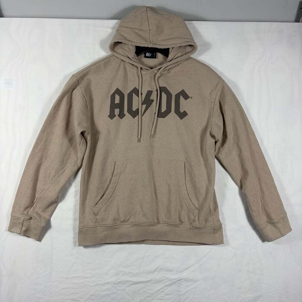 Ac/Dc Hoodie Size M Beige Band Graphic Pullover Rock Music Merch